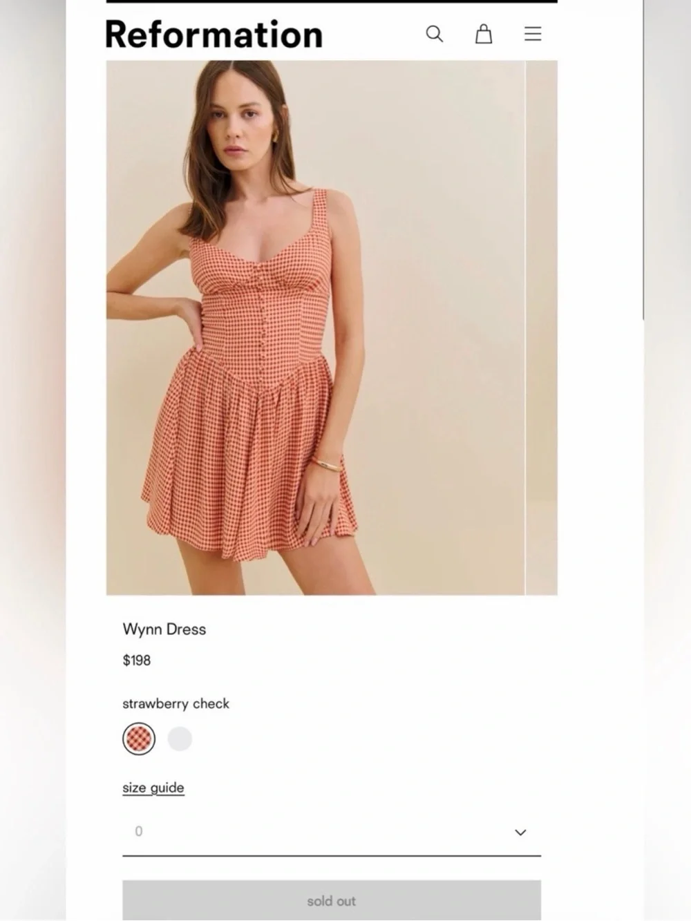 Reformation Wynn Red strawberry gingham dress 0 - Picture 1 of 2